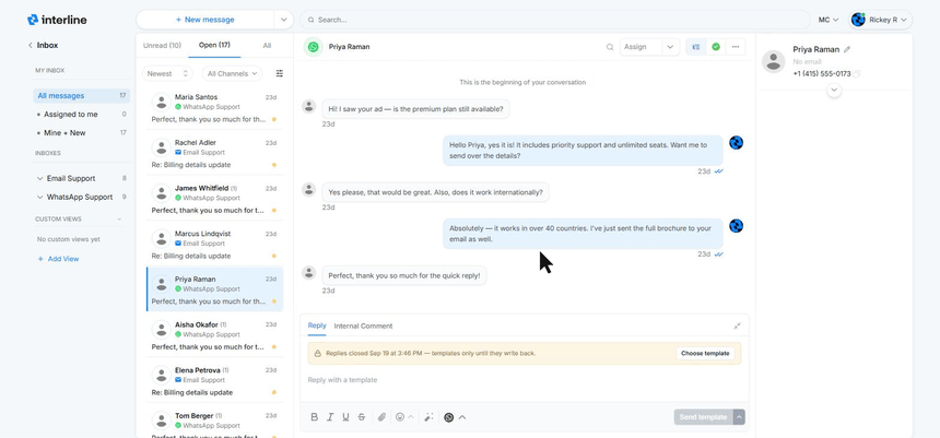 Opening the conversation menu and choosing Block contact