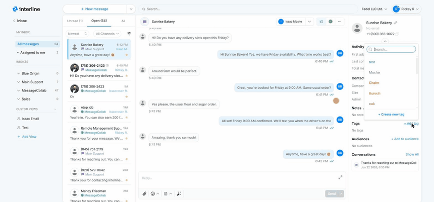 Expanding the contact panel, adding a VIP tag, and saving a note