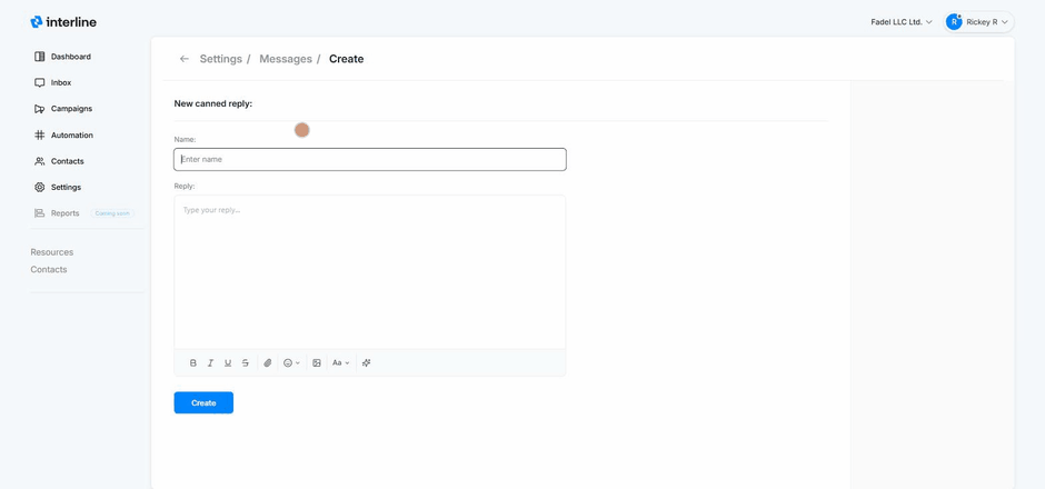 Creating a canned reply: name and rich-text reply