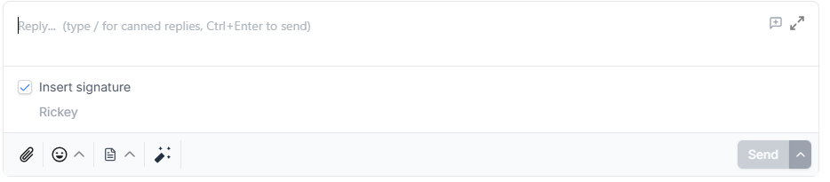 The Insert signature checkbox and preview in the reply editor